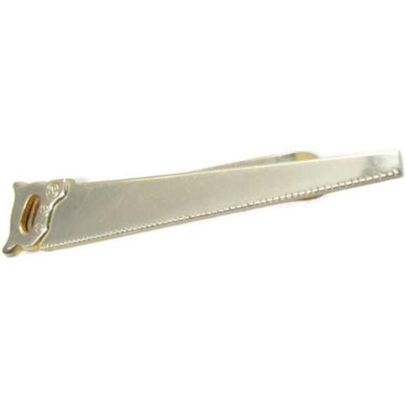 2 3/4" Hand Saw Silver Tone & Gold Tone Vintage Neck Tie Bar / Clip - Picture 8 of 13